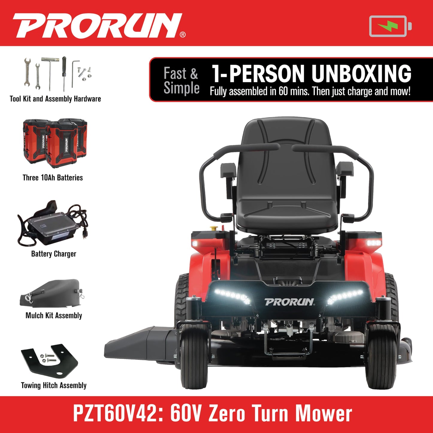 PRORUN 60V Zero Turn Riding Lawn Mower