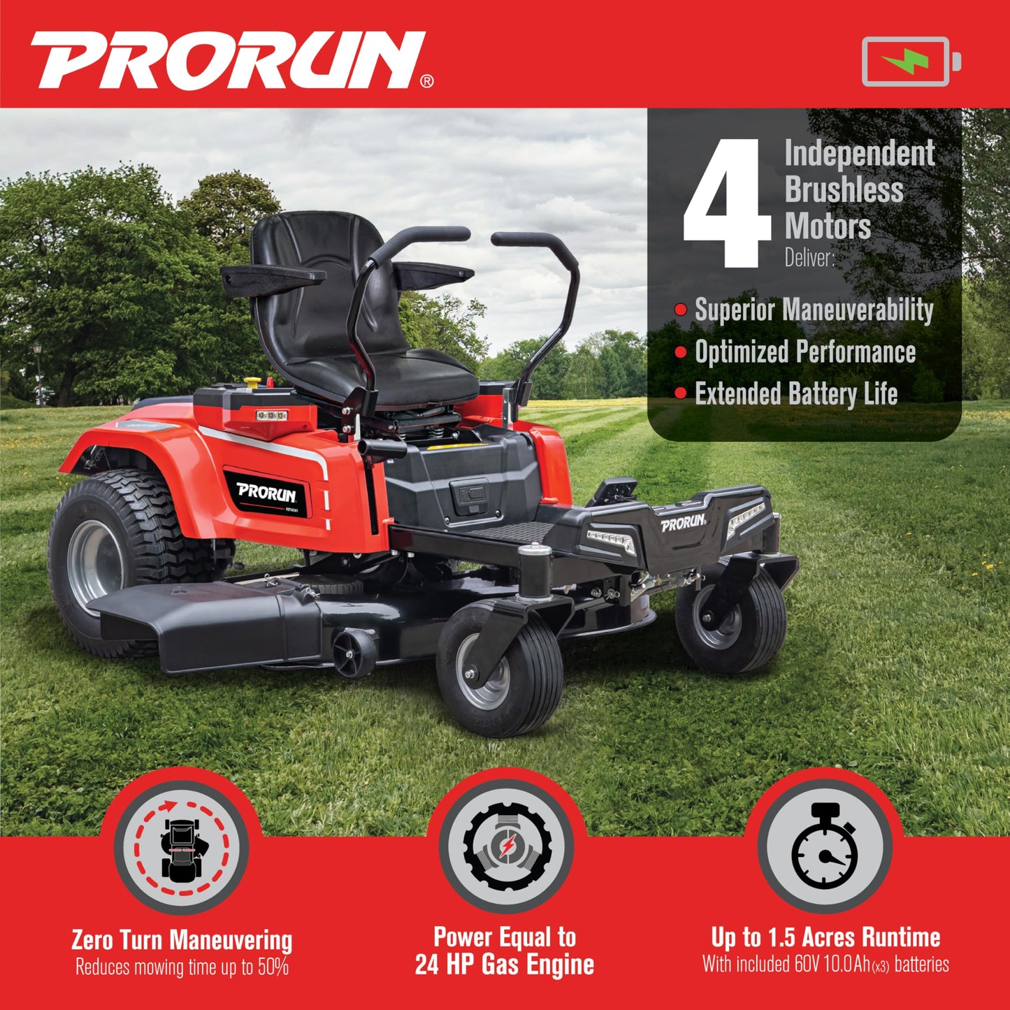 PRORUN 60V Zero Turn Riding Lawn Mower